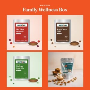 Wintrbees Family Wellness Box combo with ABC Malt, Ragi Choco Malt, Nuts and Seeds Powder and Moringa Soup Mix
